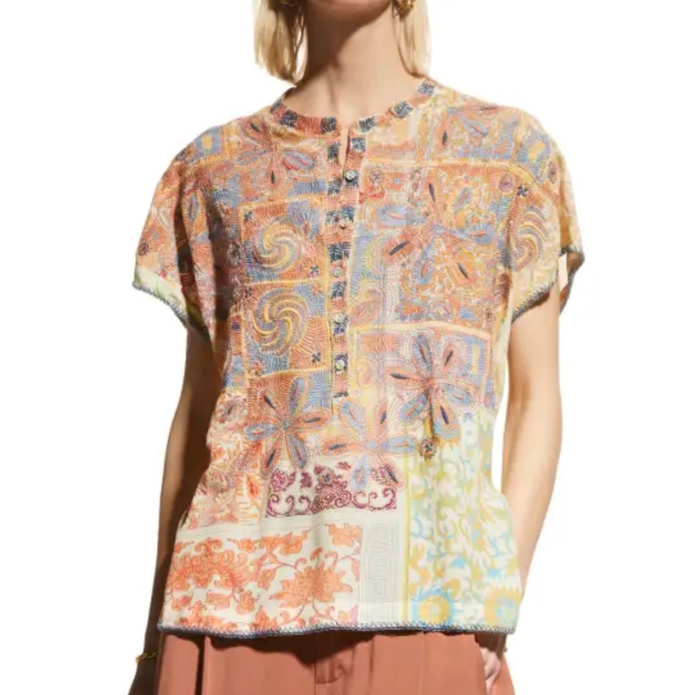 Johnny Was Prima Embroidered Patchwork Blouse